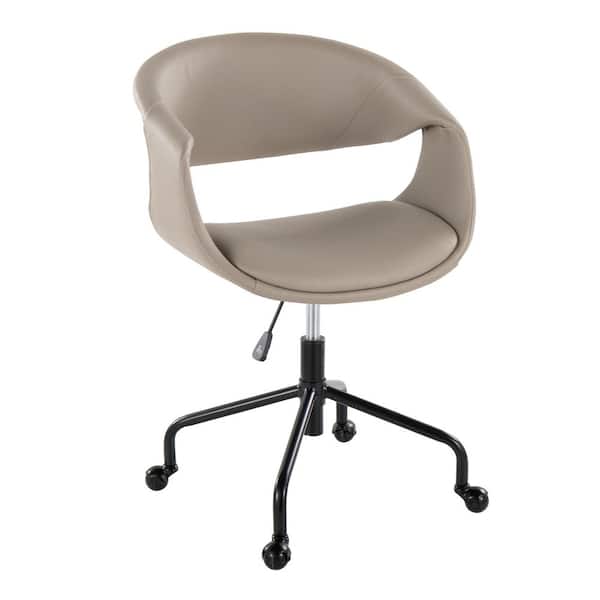 Lumisource Curvo Faux Leather Upholstered Task Chair 34 in. Black Metal and Light Grey Faux Leather with Nonadjustable Arms