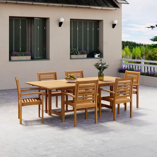 Amazonia Vanuatu 7-Piece Teak Finish Wood 100% FSC Rectangular Patio Dining Set