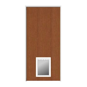 32 in. x 80 in. 1-3/8 in. Thick Flush Left-Hand Solid Core Unfinished Red Oak Single Prehung Interior Door with Pet Door