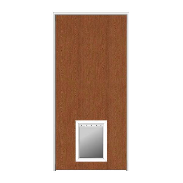MMI Door 32 in. x 84 in. 1-3/4 in. Thick Flush Right-Hand Solid Core Unfinished Red Oak Single Prehung Interior Door w/ Pet Door