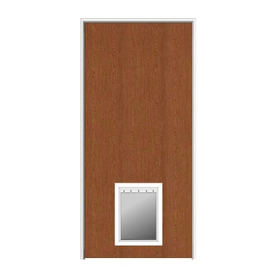 36 in. x 80 in. 1-3/4 in. Thick Flush Right-Hand Solid Core Unfinished Red Oak Single Prehung Interior Door w/ Pet Door