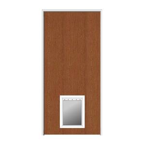 36 in. x 84 in. 1-3/4 in. Thick Flush Left-Hand Solid Core Unfinished Red Oak Single Prehung Interior Door with Pet Door