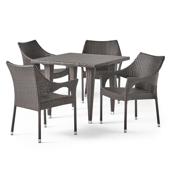 Noble House Cliff Multi-Brown 5-Piece Faux Rattan Outdoor Dining Set