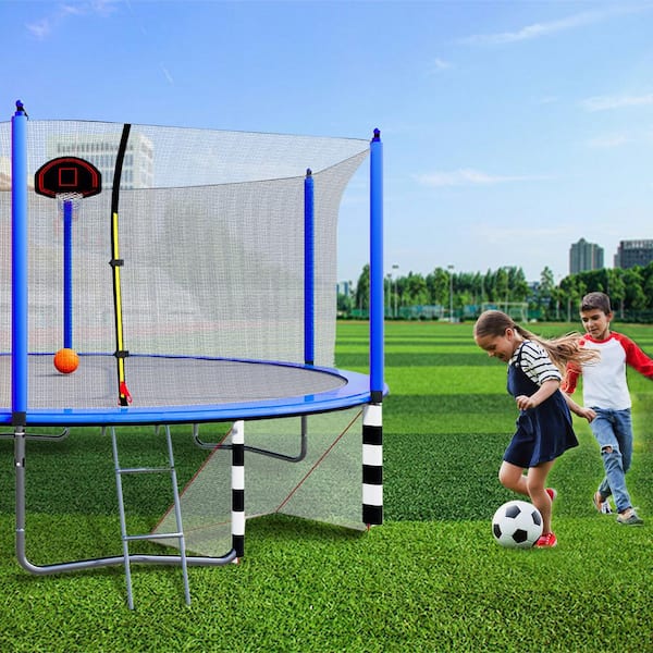 16FT Trampoline with Basketball Hoop, Soccer Goal, Pump, and