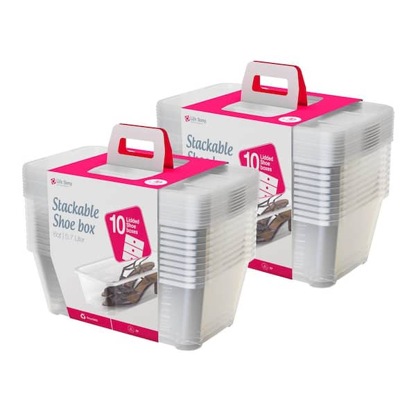 5.7-Liter Shoe and Closet Storage Box Stacking Containers, Clear (20 Pack)