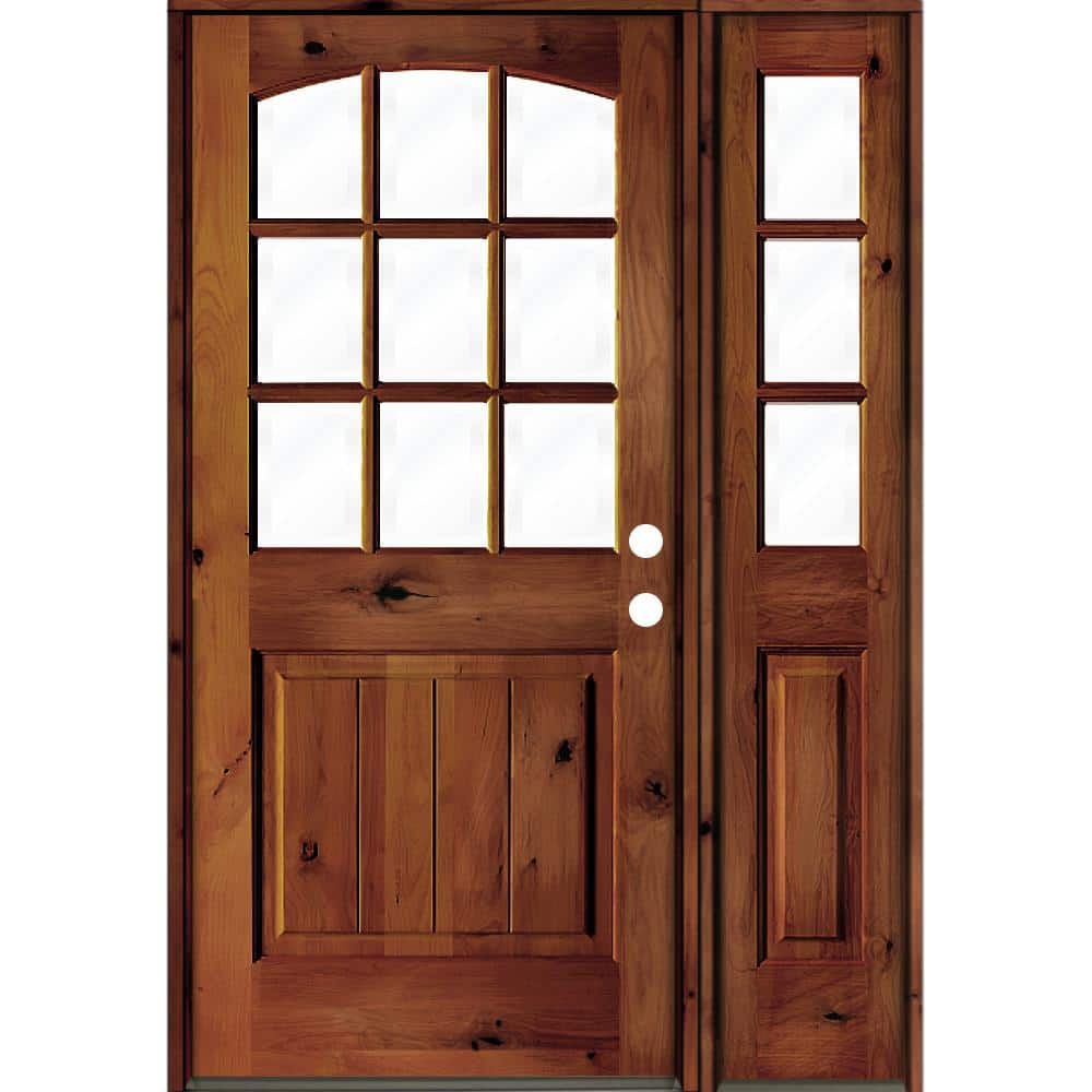 46 in. x 80 in. Alder Left-Hand/Inswing 9-Lite Clear Glass Red Chestnut Stain Wood Prehung Front Door/Right Sidelite price history on PriceWatchPro