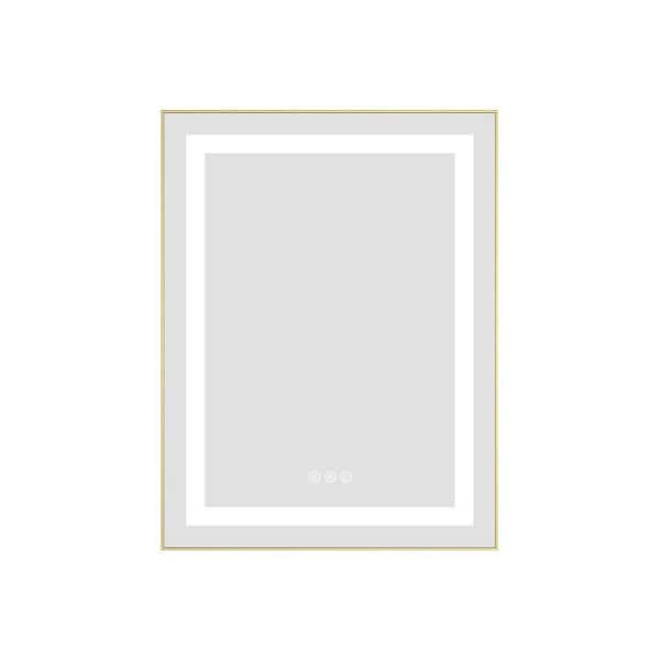 24 in. W x 28 in. H Rectangular Aluminum Framed LED Anti-Fog Wall Bathroom Vanity Mirror in Brushed Gold