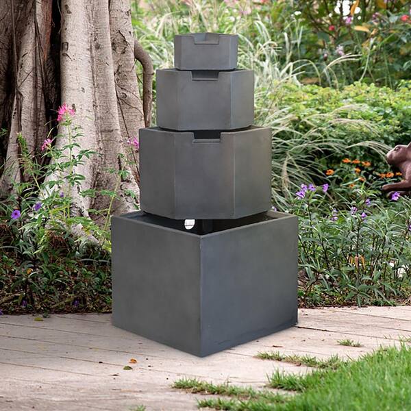 Watnature 47.2 in. Large Outdoor Fountains-6-Tiered Stacked Shale ...