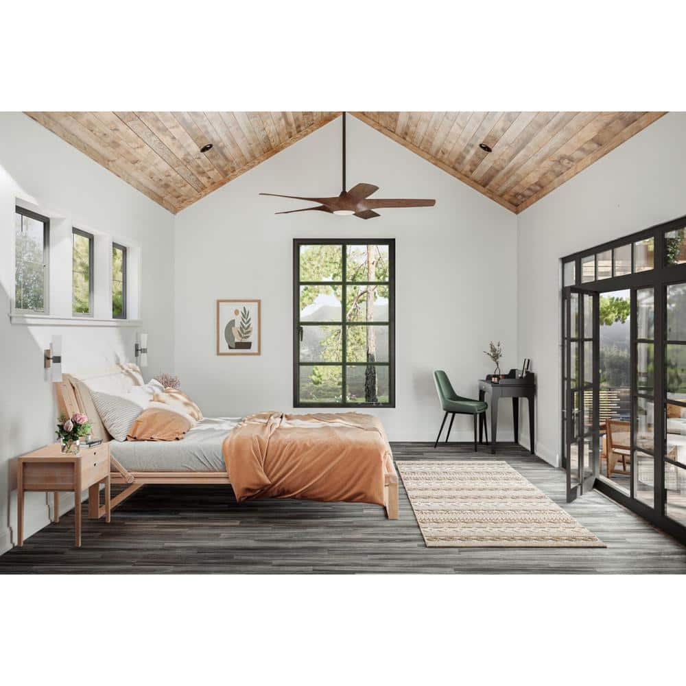 60'' Koa Woodgrain Smart Ceiling Fan with LED Light
