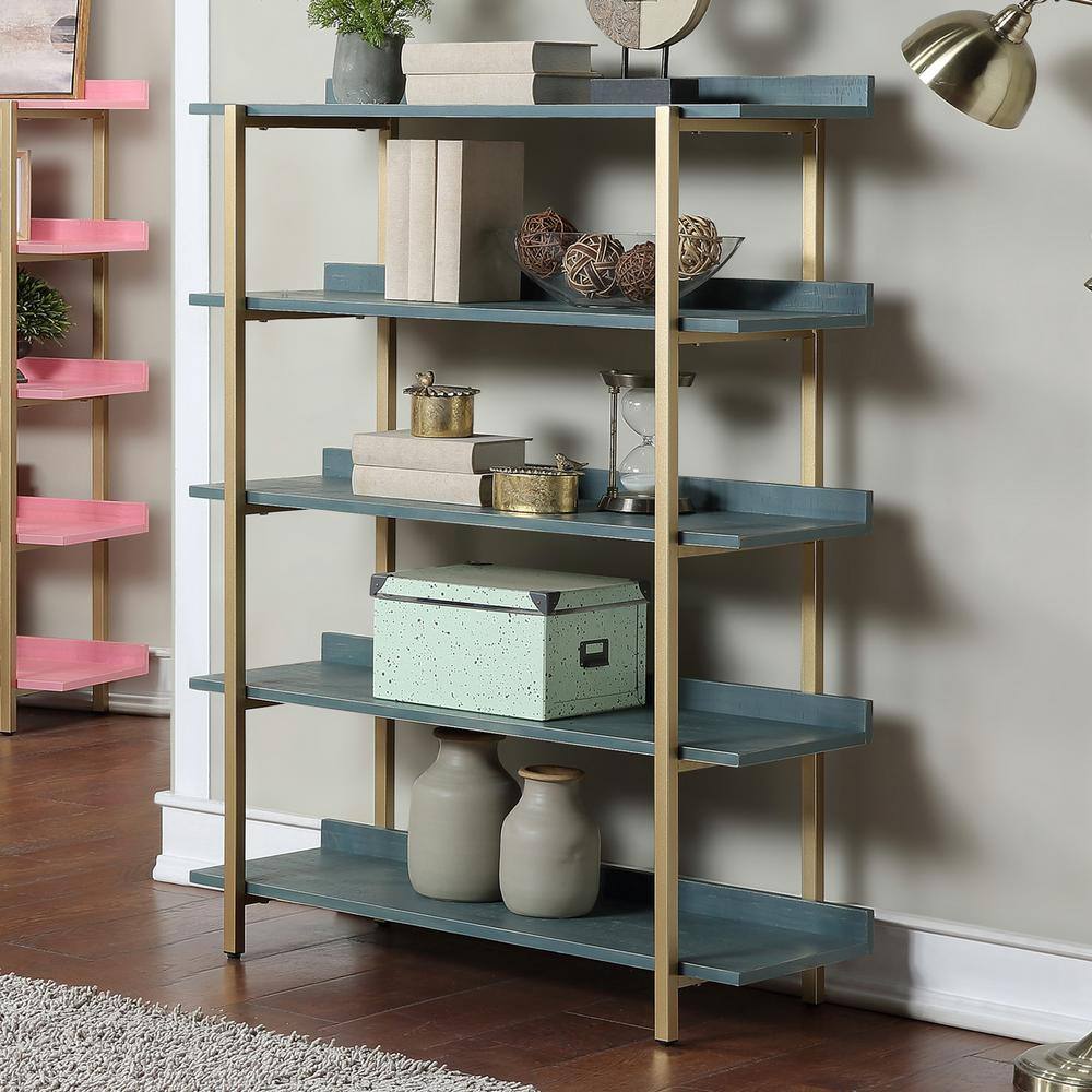 Genesis 57 in. Antique Blue 5- -Shelf Contemporary Open Bookcase