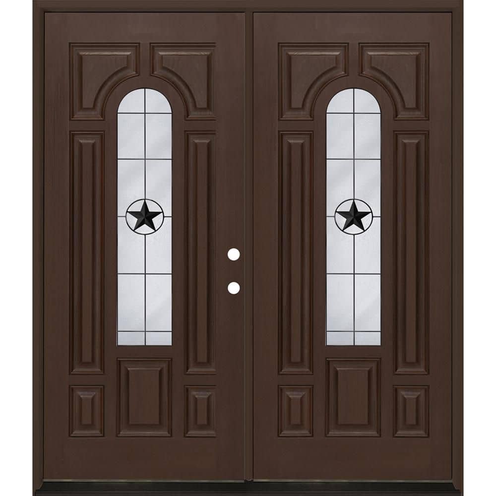 Regency 72 in. x 80 in. CenterLite Alamo Glass LHIS Hickory Fiberglass Double Prehung Front Door with 6-9/16 Jamb price history on PriceWatchPro