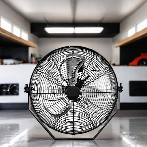 20 in. Wall Mounted Fan in Black with 3-Speeds, 360° Tilt Adjustment, 4,650 CFM