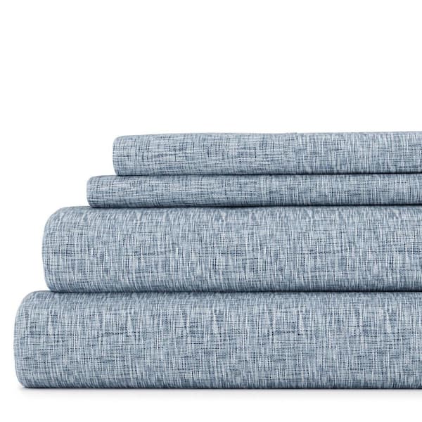 Becky Cameron Premium Ultra Soft 4-Piece Light Blue Chambray Style Pattern Microfiber Twin Sheet Set