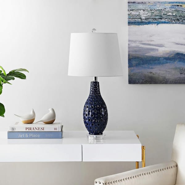 Harlem 25 in. Navy Table Lamp with White Shade
