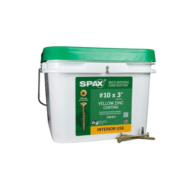 SPAX #10 x 3 in. Interior Flat Head Wood Screws Construction Framing Torx T-Star Plus (1500 Each) Bulk Pail Bit Included