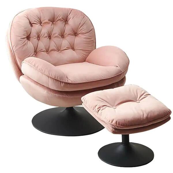 Unbranded Leisure Pink Velvet Swivel Lounge Chair with Ottoman for Living Room