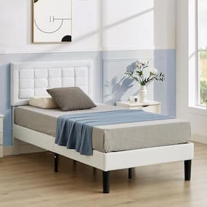 Upholstered Bed White Wood and Metal Frame Twin Platform Bed with Adjustable Headboard Bed Frame