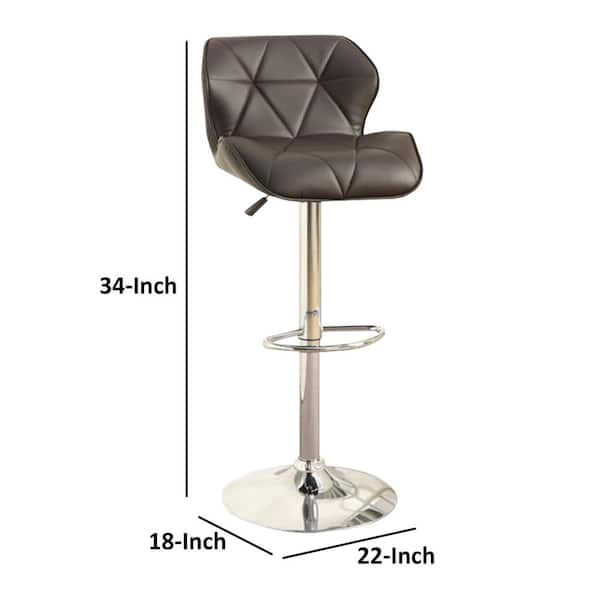 Benjara 34 in. Dark Brown Barstool with Gaslight In Tufted Leather