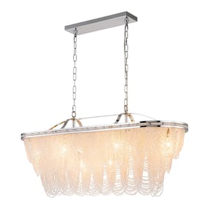 Krall 8-Light 3-Tiered Modern Glam Chrome Drum Crystal Chandelier for Dining Room with Crystal Beads