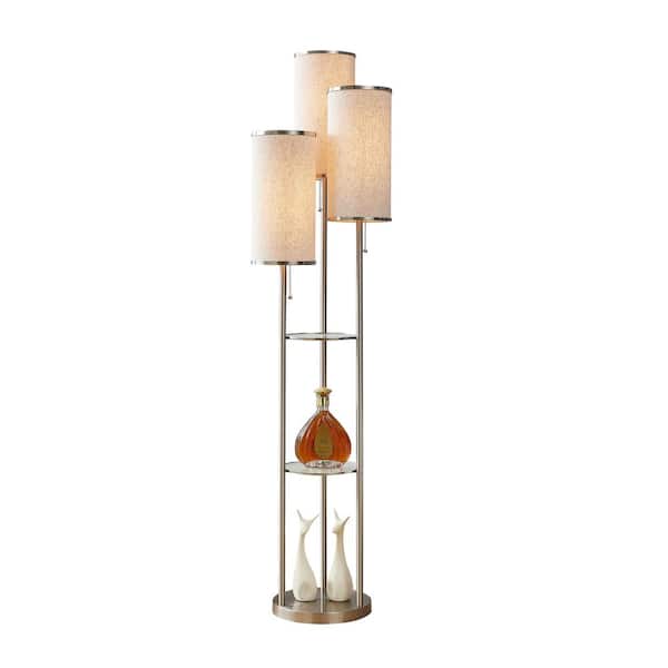 ARTIVA Eleanor 66 in. 3-Light Brushed Nickel LED Shelf Floor Lamp