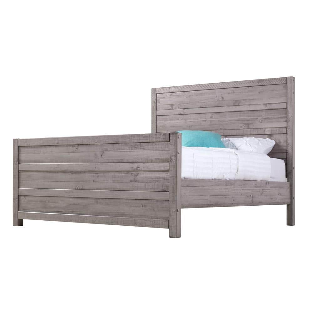Carmel Antique Grey King-Sized Pine Wood Upholstered Bed