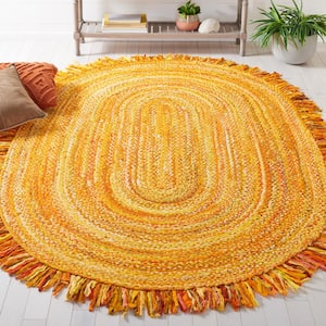 Braided Gold Doormat 3 ft. x 5 ft. Abstract Striped Oval Area Rug