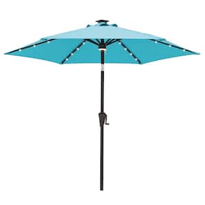 7-1/2 ft. Steel Market Solar Tilt Patio Umbrella with LED Lights in Aqua Blue Solution Dyed Polyester