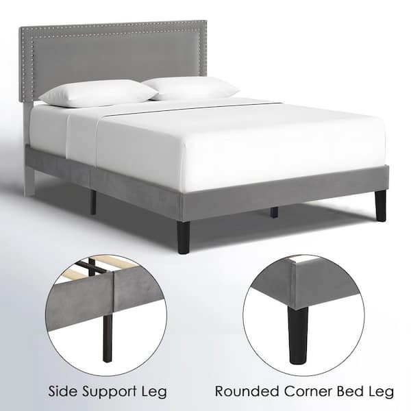 VECELO Upholstered Bed with Adjustable Headboard, No Box