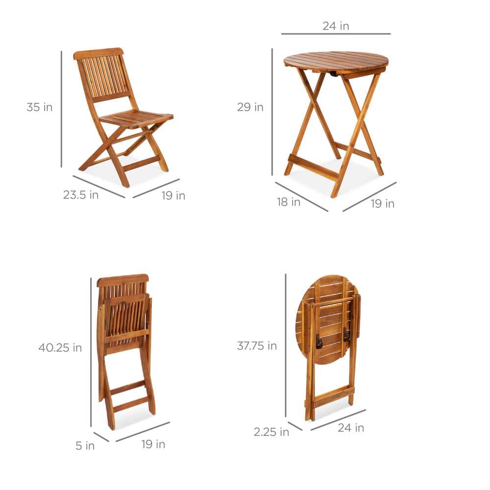 Elegant Acacia Wood 3-Piece Bistro Set with Teak Finish