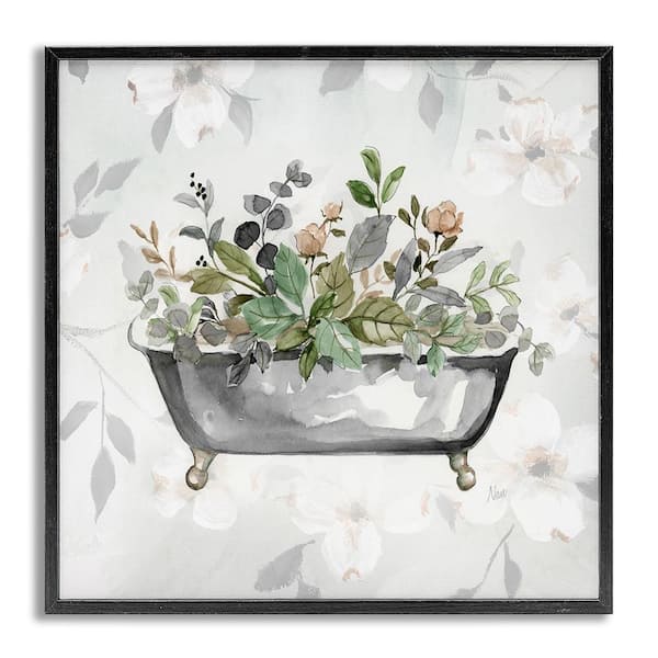Leaf Patterned Bath by Nan Gray Framed Giclee Art Print Typography 17 in. x 17 in.