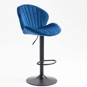 Modern Design Velvet Blue Adjustable Counter Height Bar Chairs Barstools with Back&Black Footrest(Set of 2)