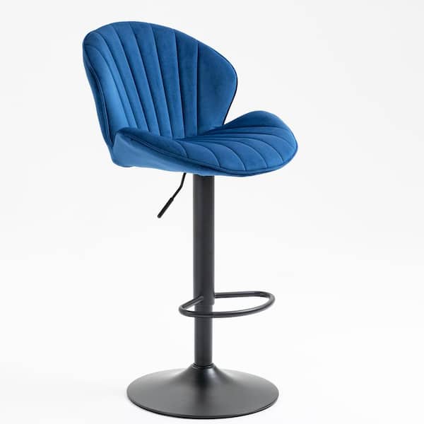 Clihome Modern Design Velvet Blue Adjule Counter Height Bar Chairs Barstools With Back Black Footrest Set Of 2