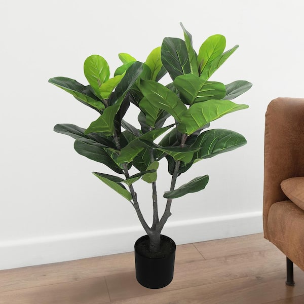 LIVING LUXURY 3 ft. Real Touch Artificial Fiddle Leaf Fig Tree in Pot
