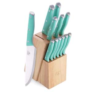 13-Piece High Carbon Stainless Steel Turquoise Wood Knife Block Set