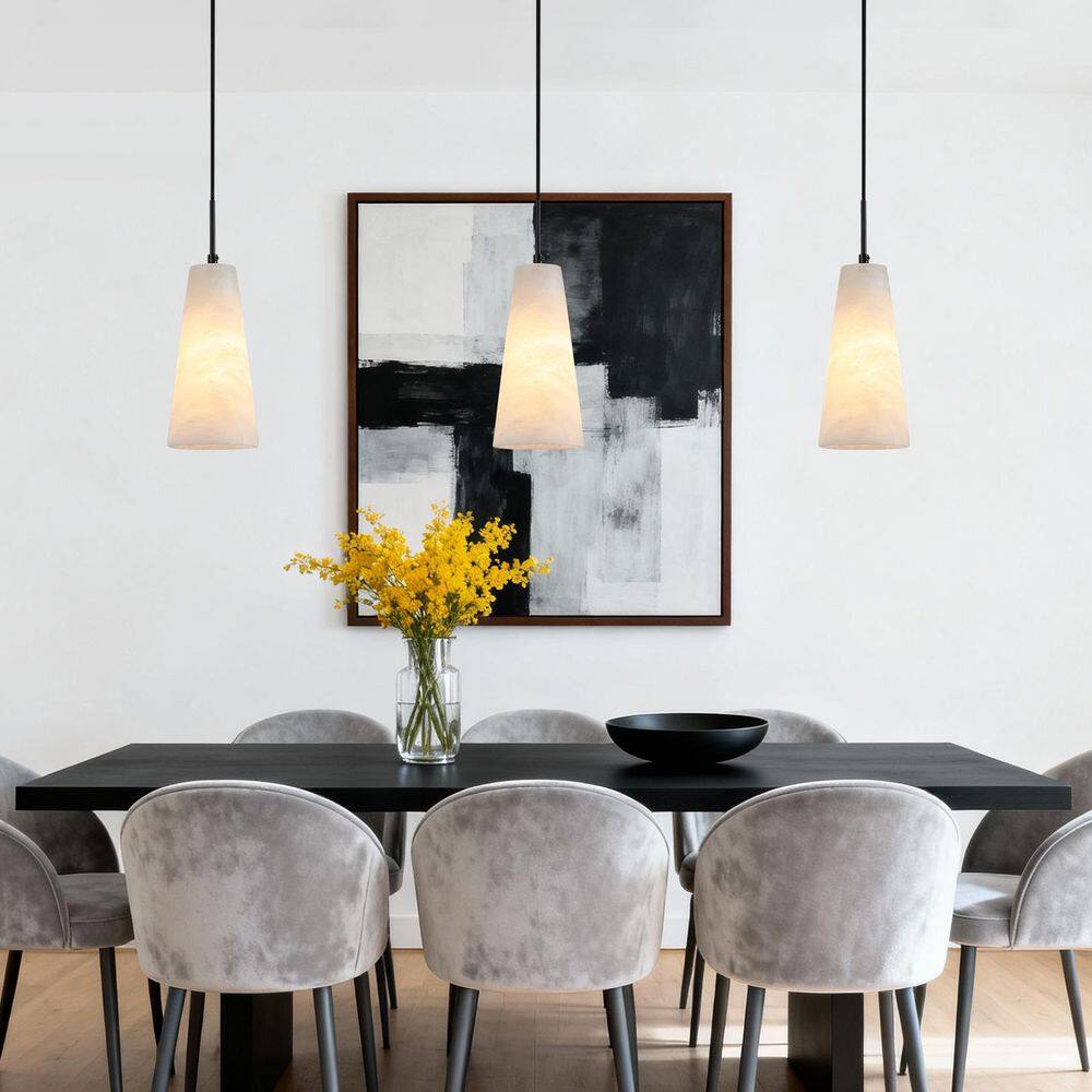 Natural Alabaster 1-Light Pendant Lights Kitchen Island White Marble Conical Shade Modern Black Chandelier Ceiling Light price history on PriceWatchPro