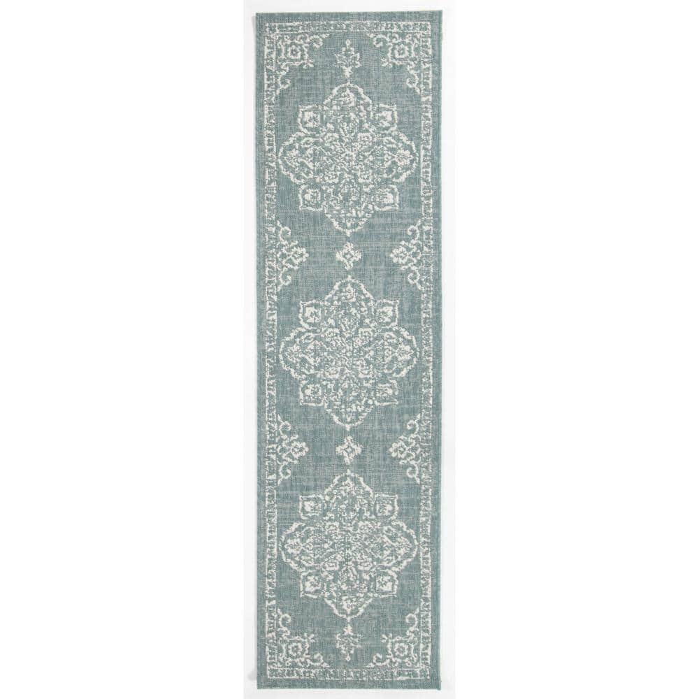 Ridha Teal 2 ft. x 7 ft. Oriental Indoor/Outdoor Runner Rug price history on PriceWatchPro