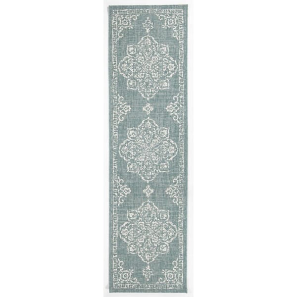 Ridha Teal 2 ft. x 7 ft. Oriental Indoor/Outdoor Runner Rug