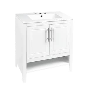 30 in. W x 18.3 in. D x 33 in. H Single Sink Freestanding Bath Vanity in White with White Ceramic Top
