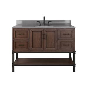 Alster 48 in. W x 22 in. D x 34.5 in. H Vanity in Brown Oak with Engineered Calacatta Grey Marble Top and White Sink