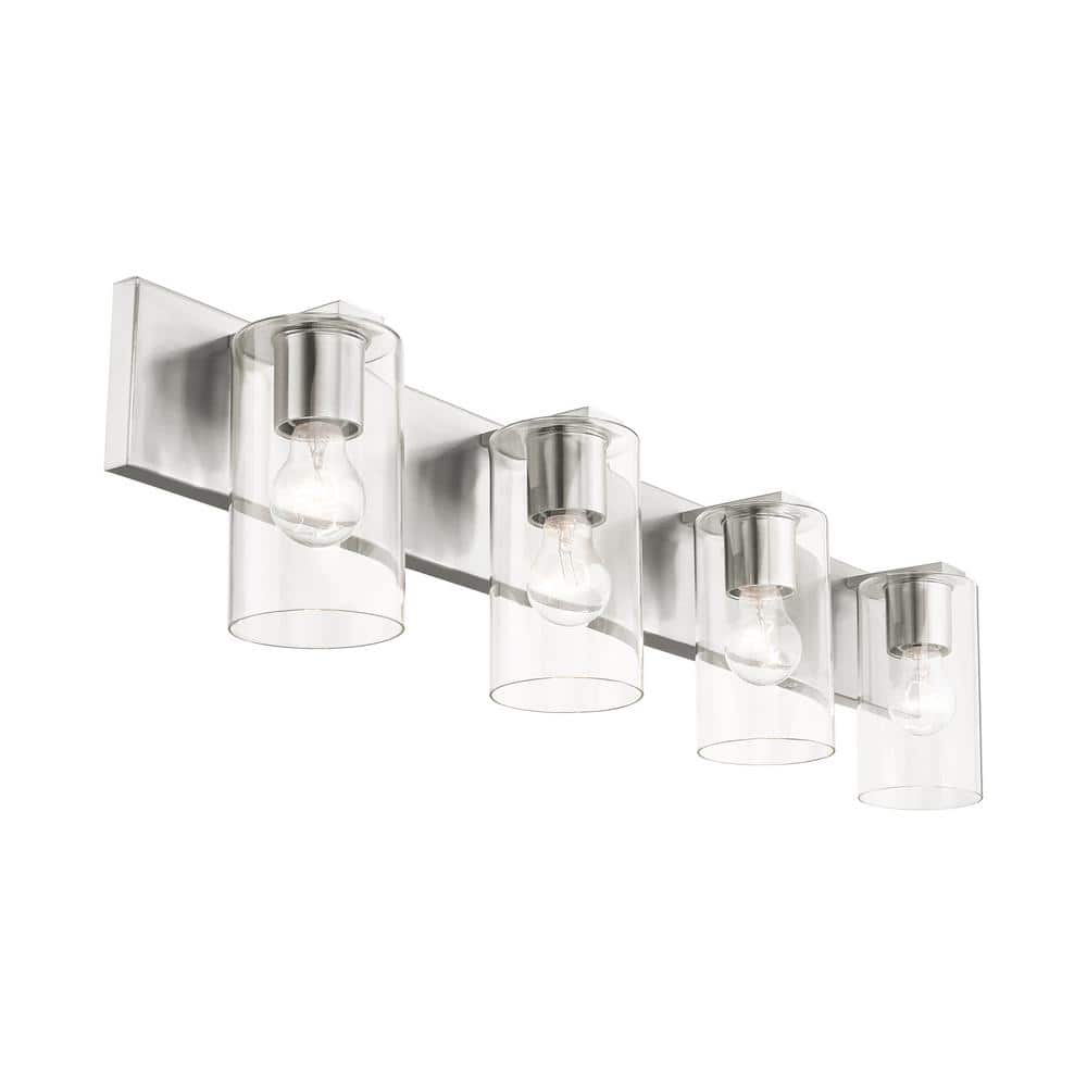 Zurich Elegance Brushed Nickel 4-Light Vanity with Clear Glass
