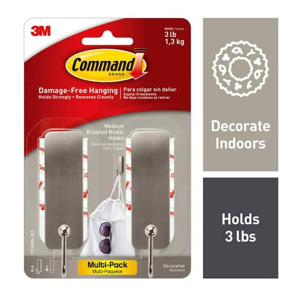 Command Medium Decorative Hooks, Matte Black, Damage Free Decorating, 2 Hooks and 4 Strips