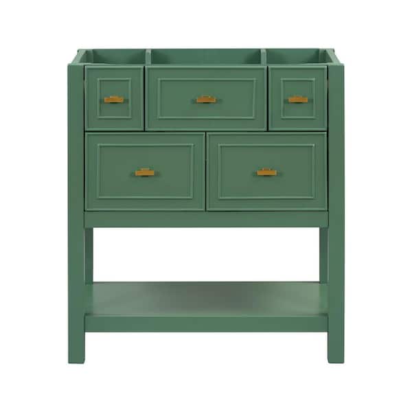 EPOWP 29.56 in. W x 17.79 in. D x 33 in. H Bath Vanity Cabinet without Top in Green with 5 Drawers and Open Shelf