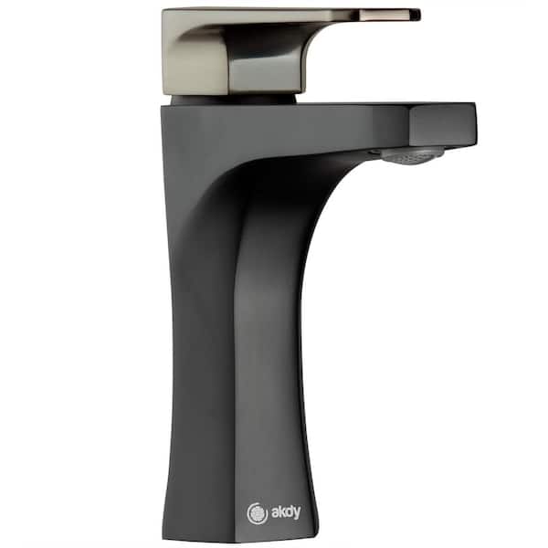 AKDY Single Hole Single-Handle Bathroom Faucet in Matte Black with Brushed Graphite Black Handle
