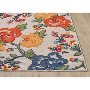 Ava Ivory 3 ft. x 5 ft. Mid-Century Floral Indoor/Outdoor Area Rug
