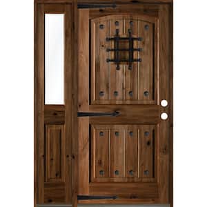 30 in. x 80 in. Mediterranean Knotty Alder Left-Hand/Inswing Clear Glass Provincial Stain Wood Prehung Front Door