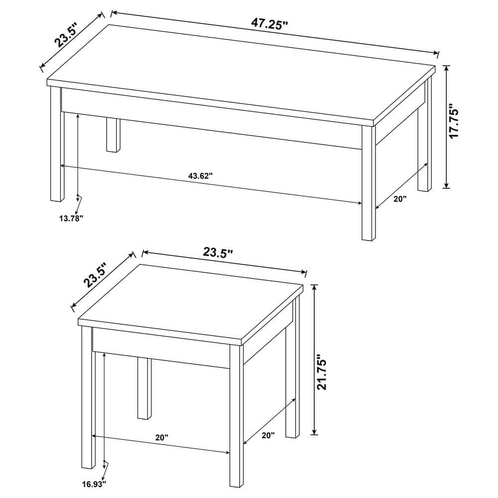 Stacie 47" Brown and White Rectangular Wood Coffee Table Set