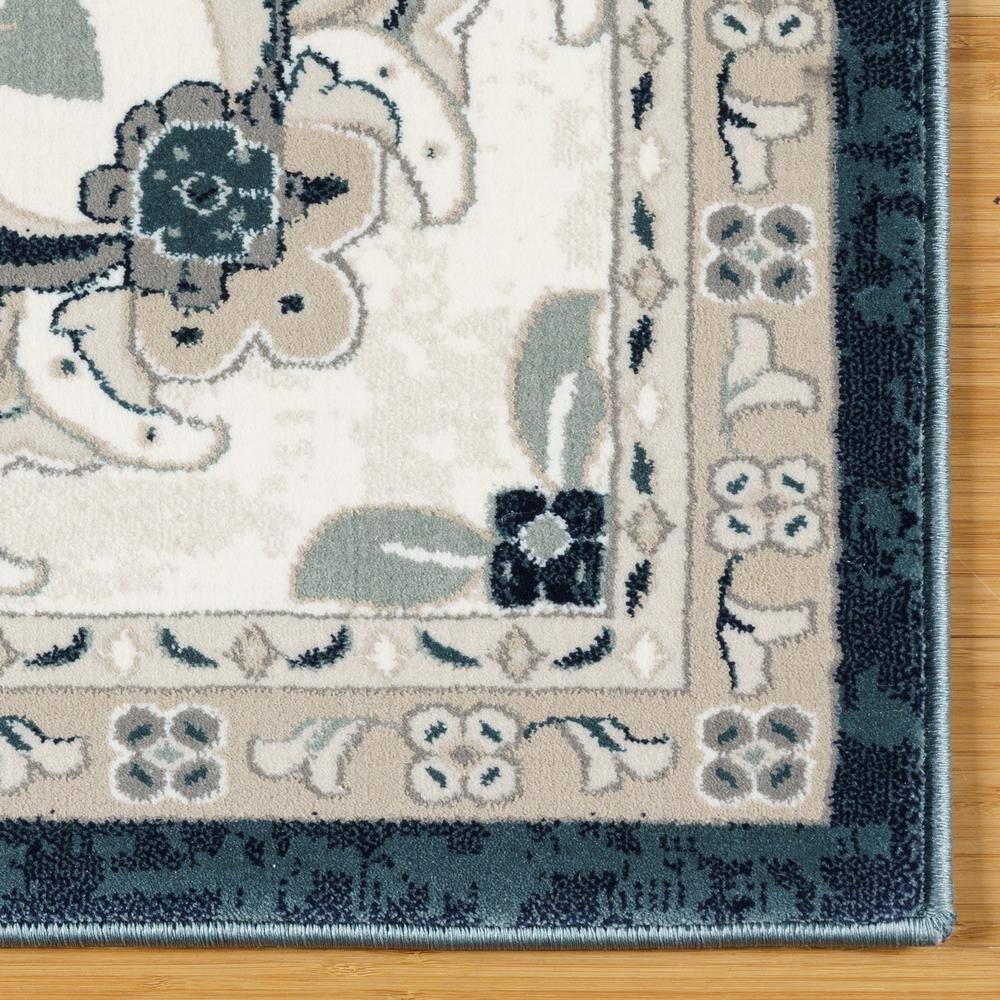 Moena Navy Blue Traditional Floral 6' x 9' Synthetic Area Rug