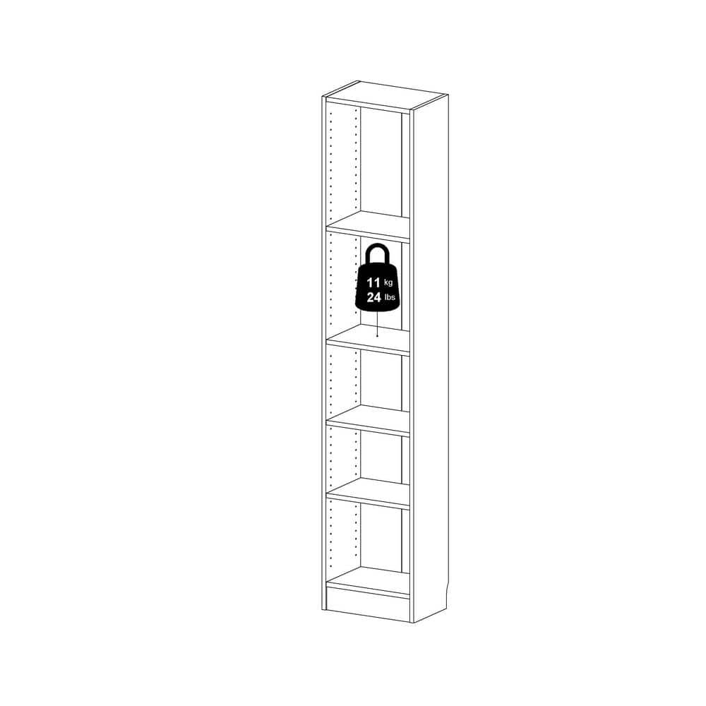 White Adjustable Tall Narrow 5-Shelf Bookcase