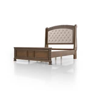 Nevva Beige and Rustic Natural Tone Wood Frame Queen Panel Bed with Padded Headboard