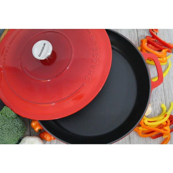 Chasseur 2.6-Quart Red Enameled Cast Iron Braiser with Lid